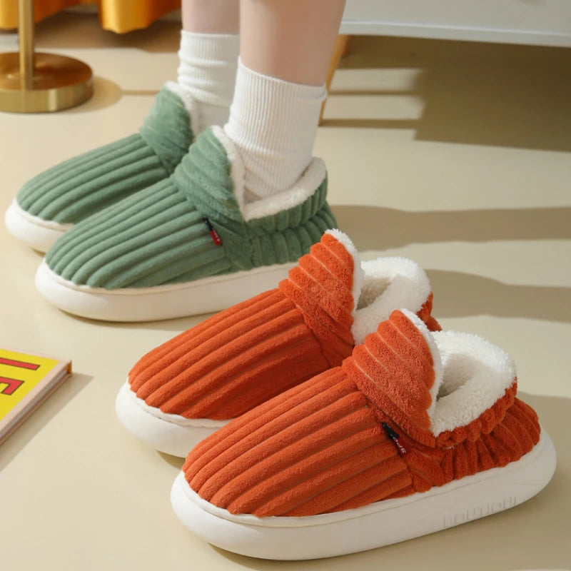 Comwarm Warm Fur House Slippers Winter New Ankles Cozy Plush Slippers Home Indoor Soft Thick Sole Cotton Shoe