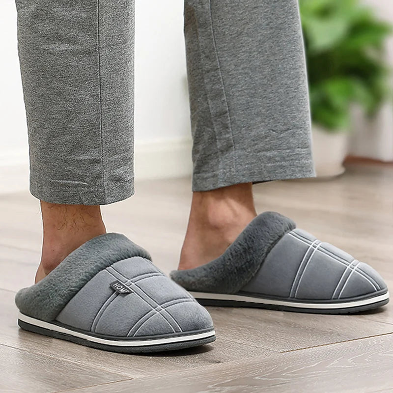 House slippers Plaid Warm Soft Comfortable Non Slip Living room Shoes Sturdy Sole Big Size 40-50