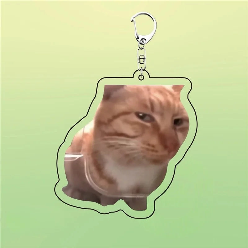 Meme Keychain Huh Cat Keychain Fanny Cat Keyring Talking Cats Confused Cat Pandant Cute Gift