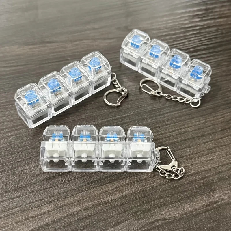 Four-Button Mechanical Keyboard Keychain  for Daily Carry Portable Fingertip Stress Relief Cute Key Chain