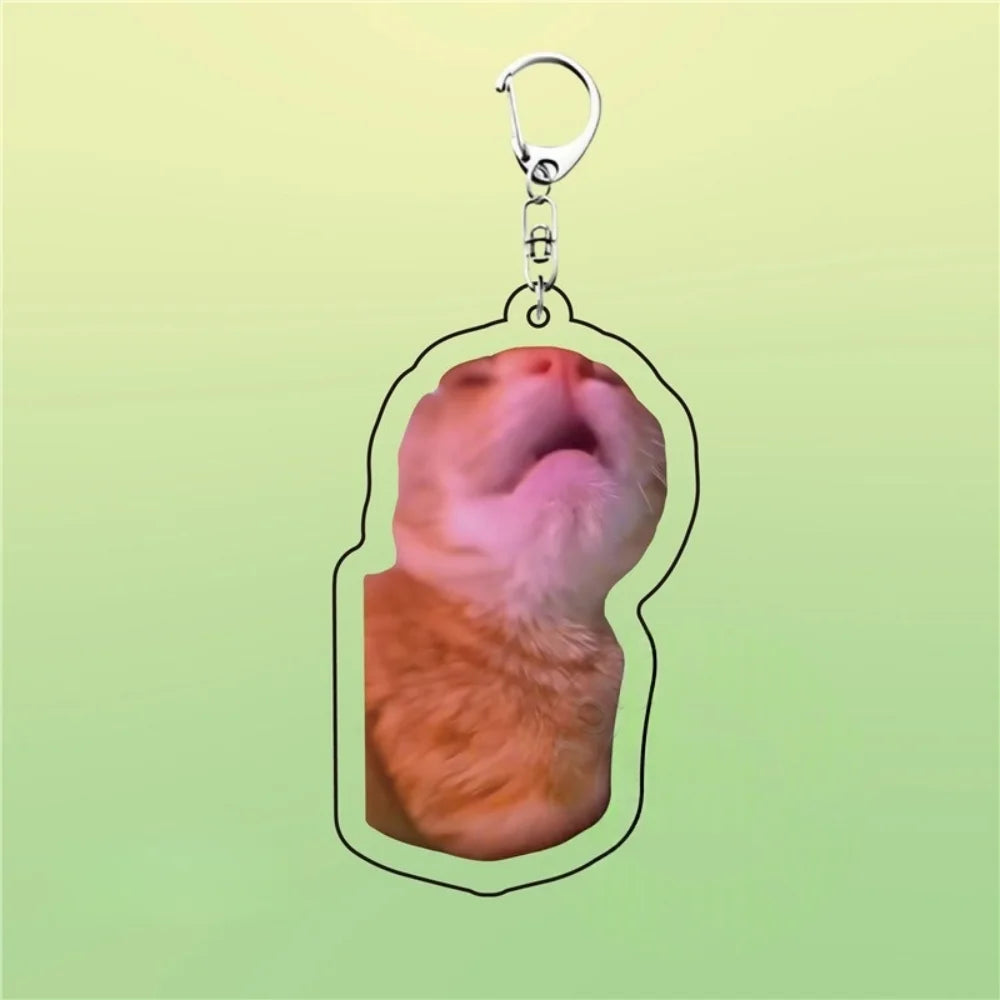 Meme Keychain Huh Cat Keychain Fanny Cat Keyring Talking Cats Confused Cat Pandant Cute Gift