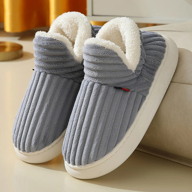 Comwarm Warm Fur House Slippers Winter New Ankles Cozy Plush Slippers Home Indoor Soft Thick Sole Cotton Shoe