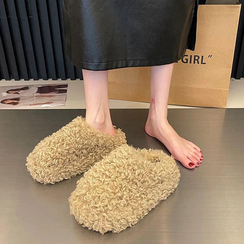 Winter 2025 Fashion Shoes Comfortable Plush Velvet Warm Slippers Home Non-slip Lightweight Soft-soled Indoor slippers