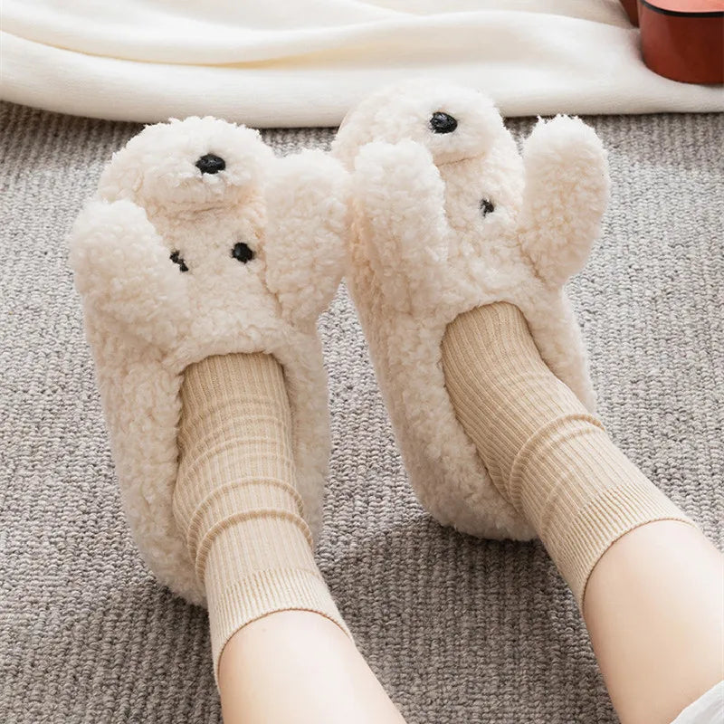 Couples Home Slippers Warm Plush Women Men Slipper Winter Shoes Indoor New Fashion Non Slip Casual Cute Cartoon Animal Slides