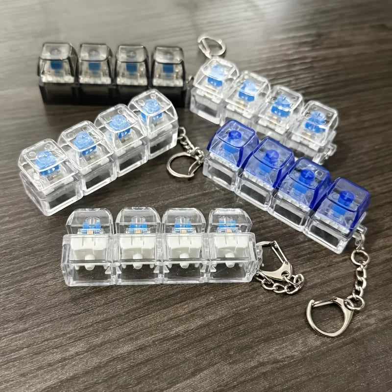 Four-Button Mechanical Keyboard Keychain  for Daily Carry Portable Fingertip Stress Relief Cute Key Chain