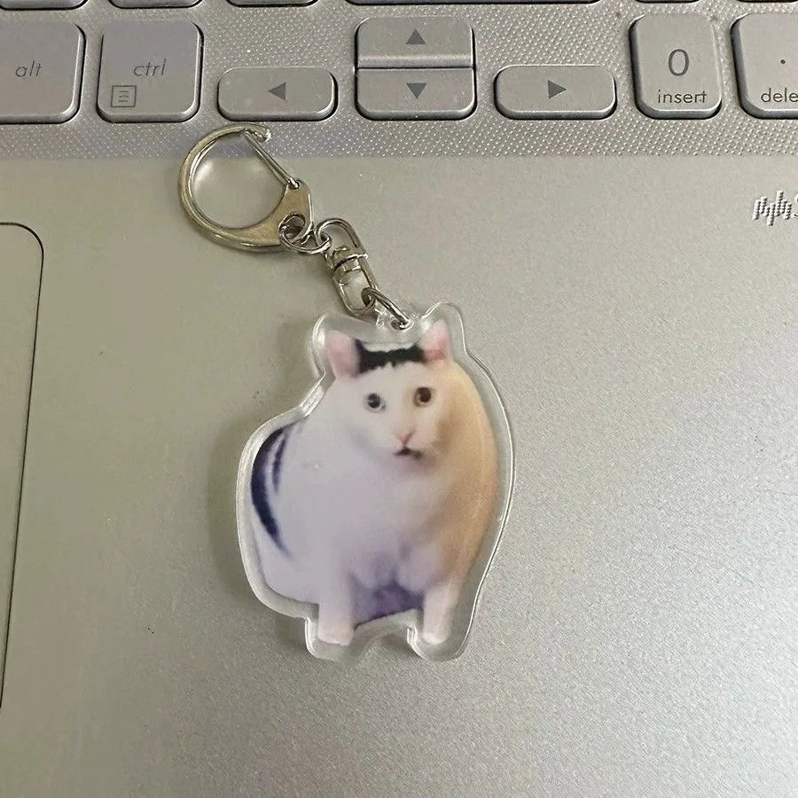 Meme Keychain Huh Cat Keychain Fanny Cat Keyring Talking Cats Confused Cat Pandant Cute Gift