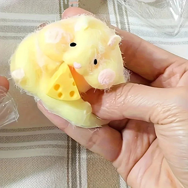 Squishy Hamster Toy with Cheese Cute Desktop Decor Funny Stress Relief Decompression Fidget Toys for Teens Kids Adults Gift