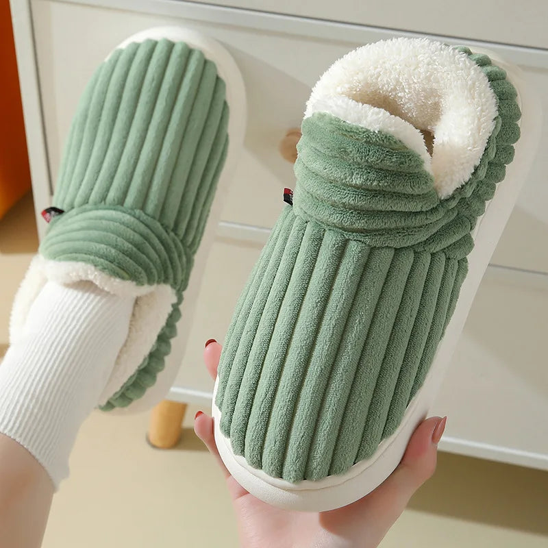 Comwarm Warm Fur House Slippers Winter New Ankles Cozy Plush Slippers Home Indoor Soft Thick Sole Cotton Shoe