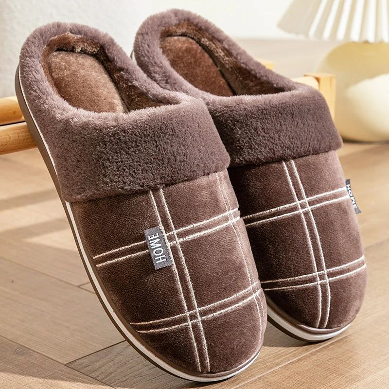 House slippers Plaid Warm Soft Comfortable Non Slip Living room Shoes Sturdy Sole Big Size 40-50