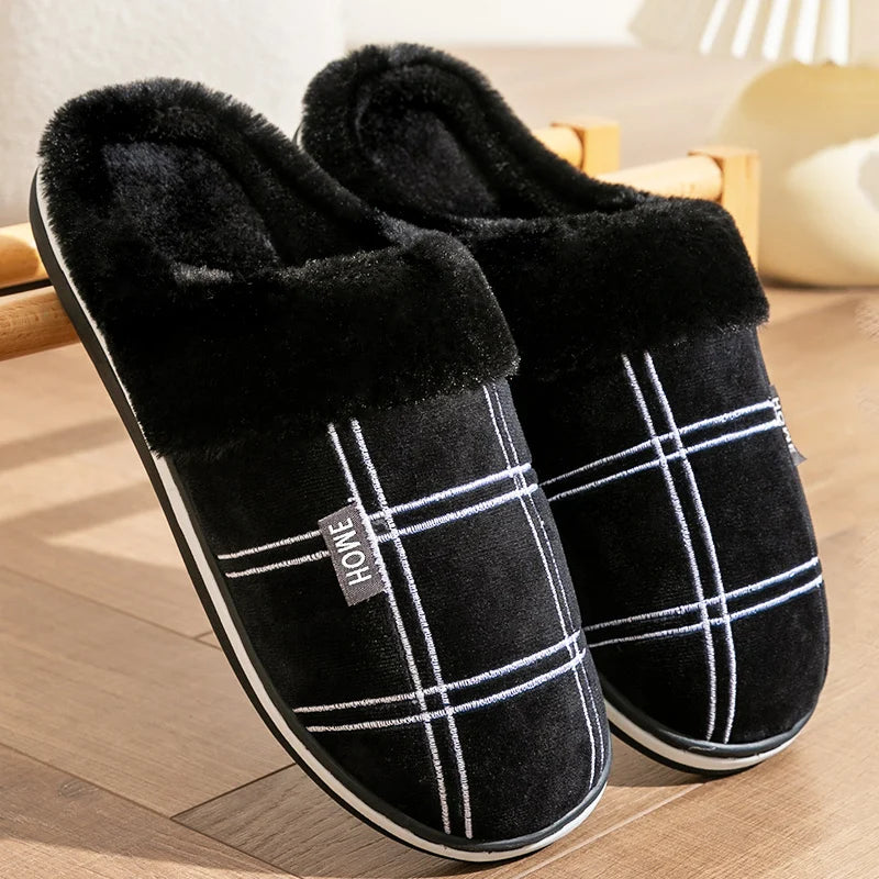House slippers Plaid Warm Soft Comfortable Non Slip Living room Shoes Sturdy Sole Big Size 40-50