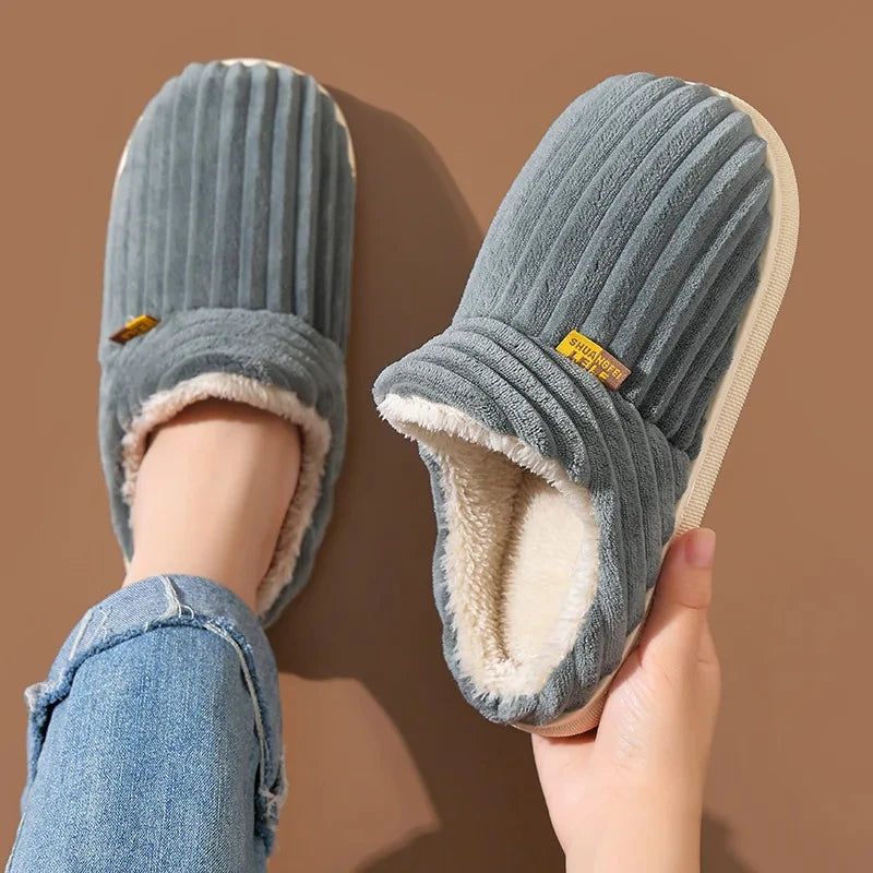 Comwarm Warm Fur House Slippers Winter New Ankles Cozy Plush Slippers Home Indoor Soft Thick Sole Cotton Shoe