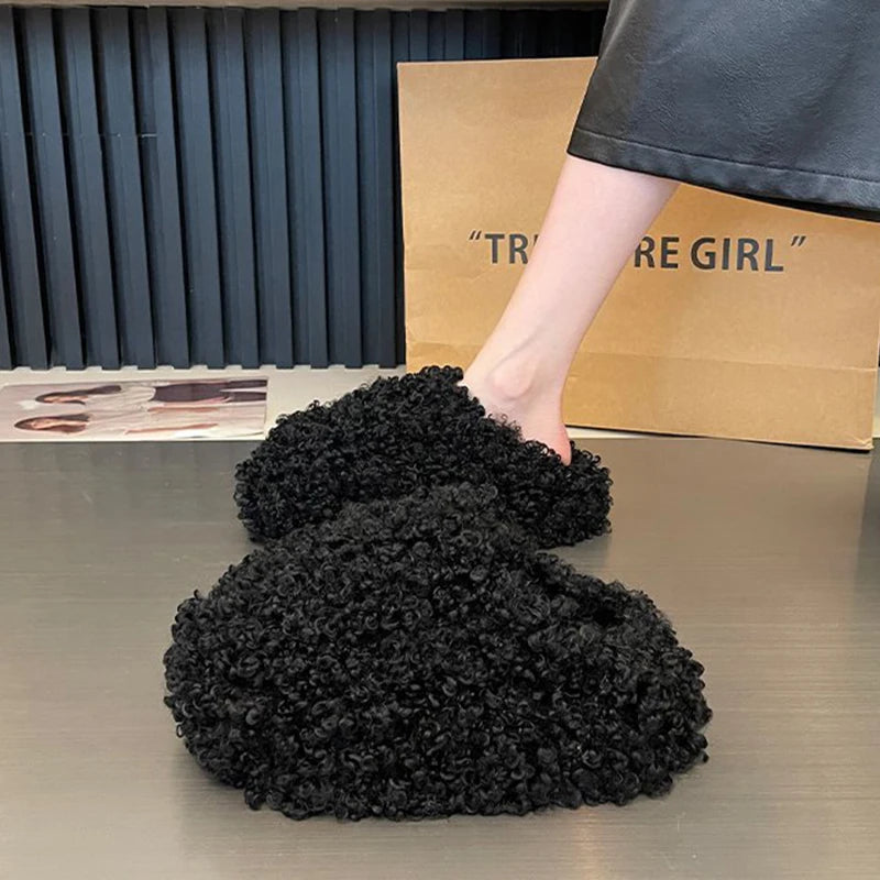 Winter 2025 Fashion Shoes Comfortable Plush Velvet Warm Slippers Home Non-slip Lightweight Soft-soled Indoor slippers