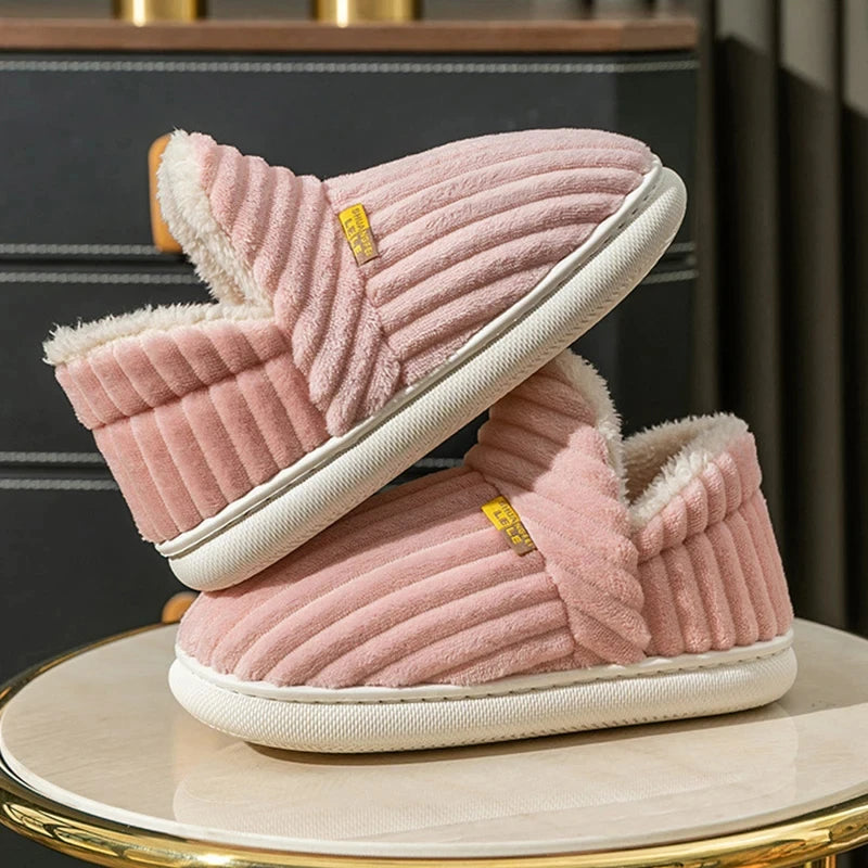 Comwarm Warm Fur House Slippers Winter New Ankles Cozy Plush Slippers Home Indoor Soft Thick Sole Cotton Shoe
