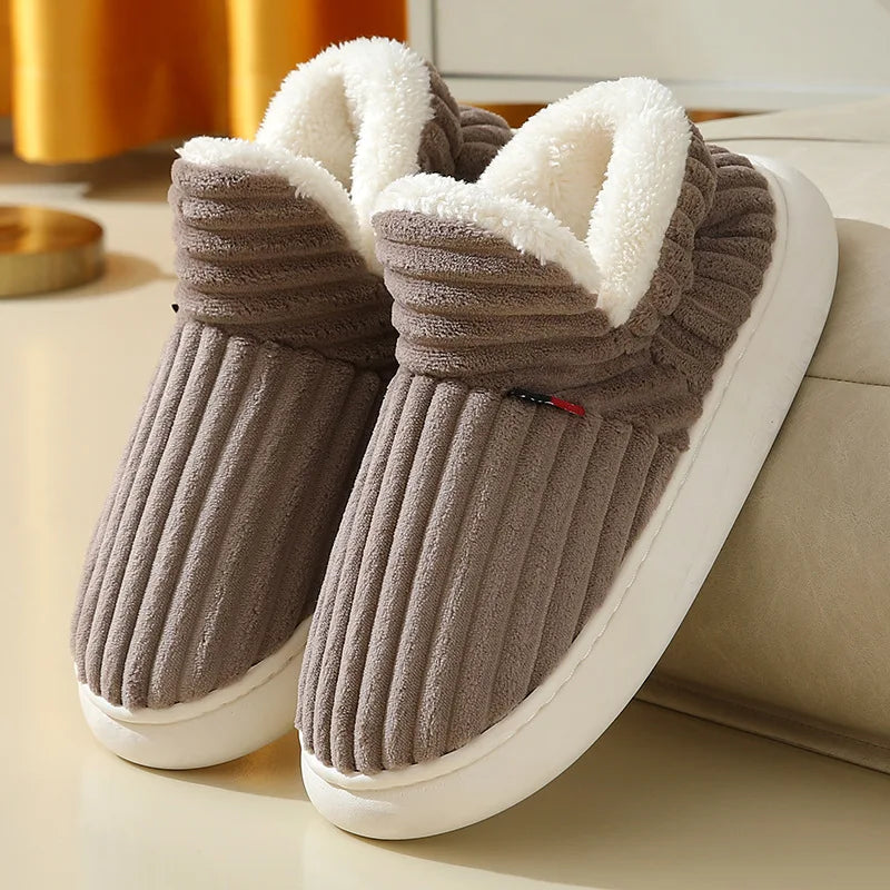 Comwarm Warm Fur House Slippers Winter New Ankles Cozy Plush Slippers Home Indoor Soft Thick Sole Cotton Shoe