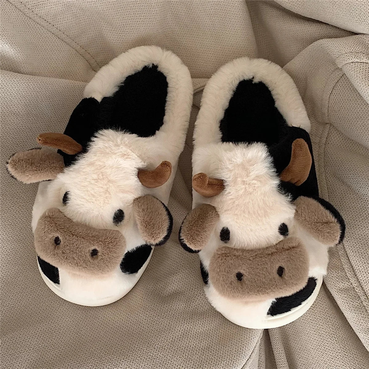 Couples Home Slippers Warm Plush Women Men Slipper Winter Shoes Indoor New Fashion Non Slip Casual Cute Cartoon Animal Slides