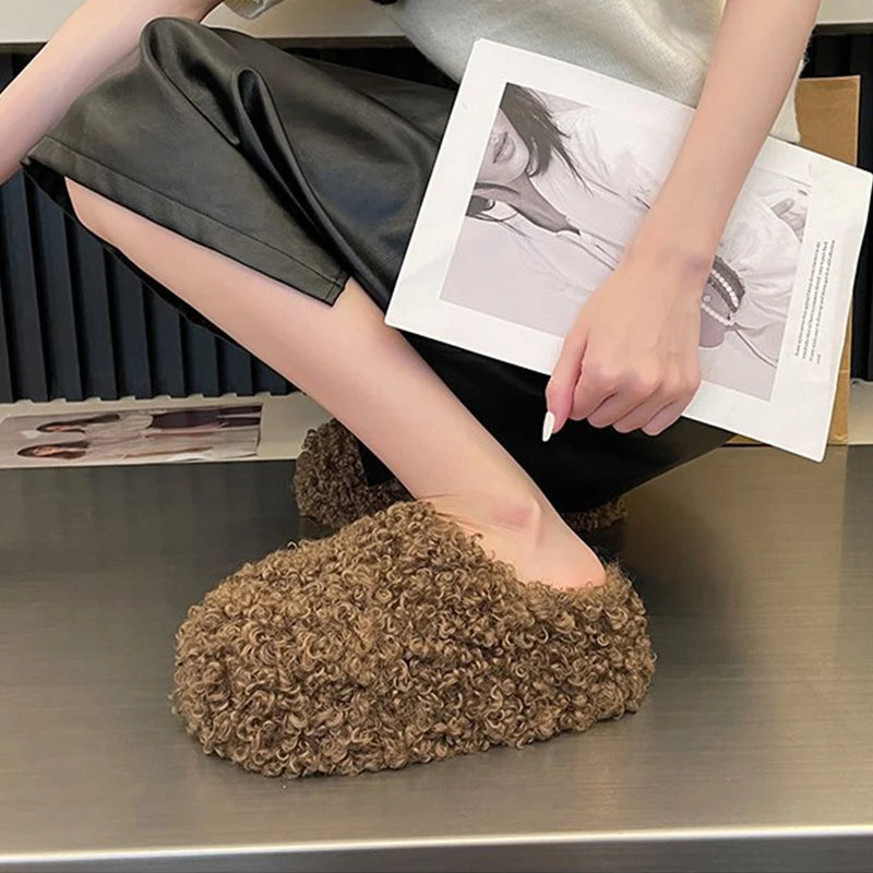 Winter 2025 Fashion Shoes Comfortable Plush Velvet Warm Slippers Home Non-slip Lightweight Soft-soled Indoor slippers