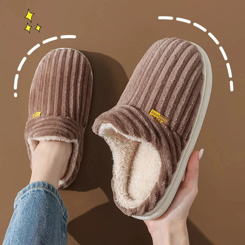 Comwarm Warm Fur House Slippers Winter New Ankles Cozy Plush Slippers Home Indoor Soft Thick Sole Cotton Shoe