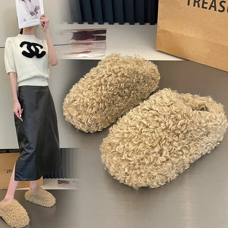 Winter 2025 Fashion Shoes Comfortable Plush Velvet Warm Slippers Home Non-slip Lightweight Soft-soled Indoor slippers