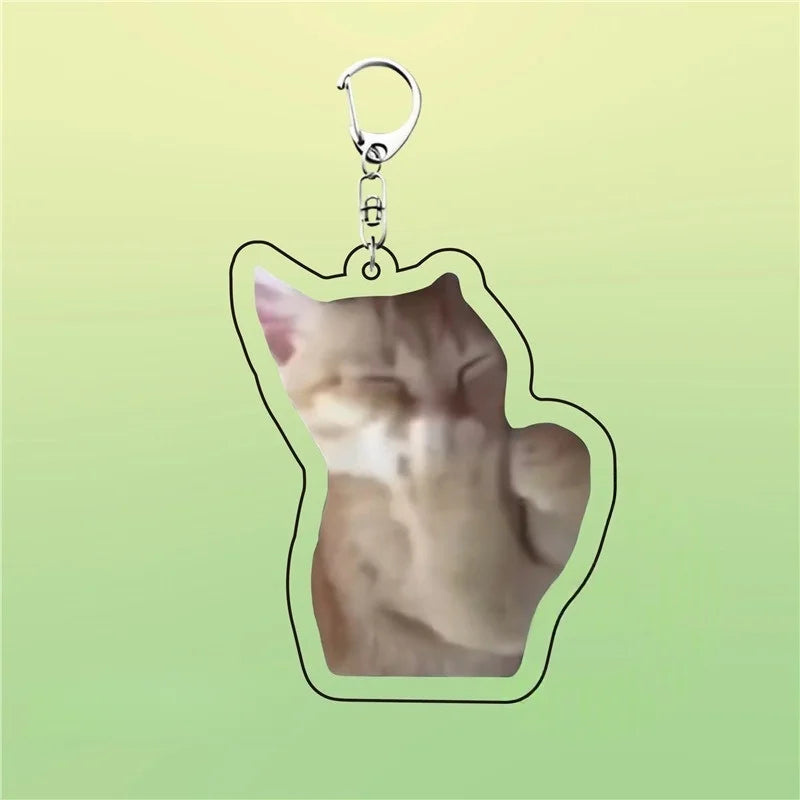 Meme Keychain Huh Cat Keychain Fanny Cat Keyring Talking Cats Confused Cat Pandant Cute Gift