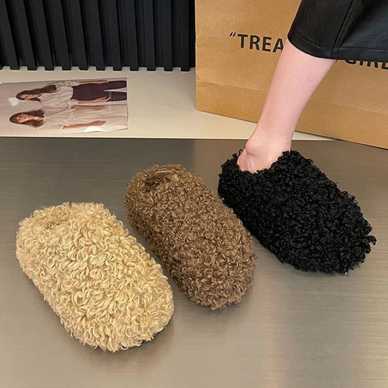 Winter 2025 Fashion Shoes Comfortable Plush Velvet Warm Slippers Home Non-slip Lightweight Soft-soled Indoor slippers