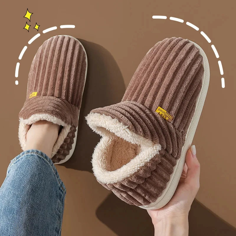 Comwarm Warm Fur House Slippers Winter New Ankles Cozy Plush Slippers Home Indoor Soft Thick Sole Cotton Shoe