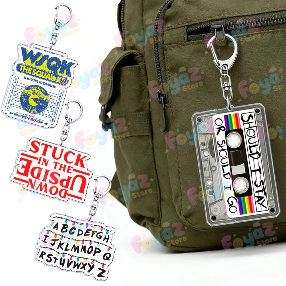 Classic Tv Show Keychain for Accessories Stuck in The Upside ABCD Scary Thing Keyring Jewelry Gaming Fans Gifts