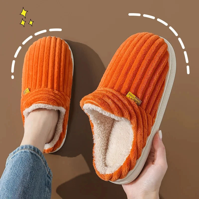 Comwarm Warm Fur House Slippers Winter New Ankles Cozy Plush Slippers Home Indoor Soft Thick Sole Cotton Shoe