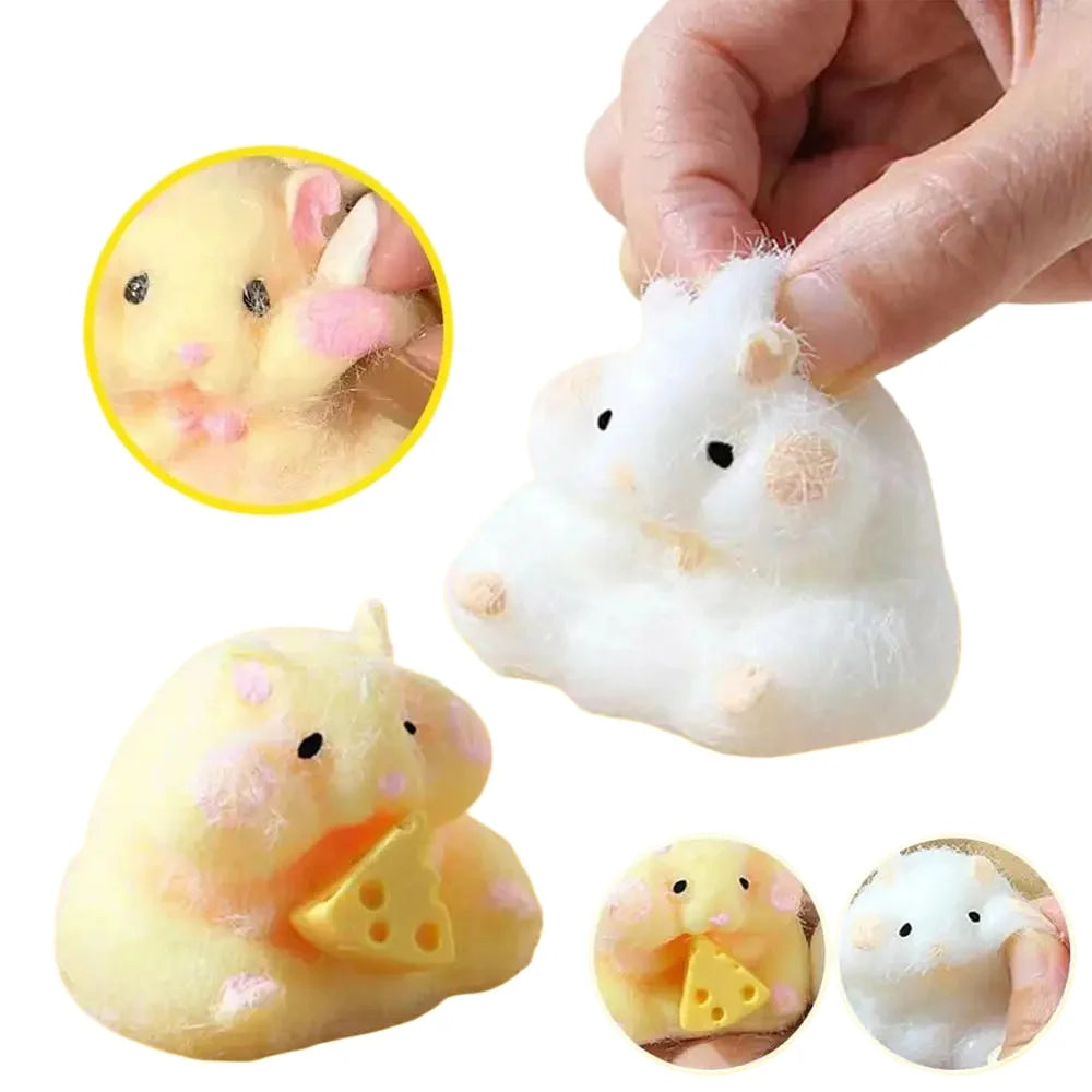 Squishy Hamster Toy with Cheese Cute Desktop Decor Funny Stress Relief Decompression Fidget Toys for Teens Kids Adults Gift