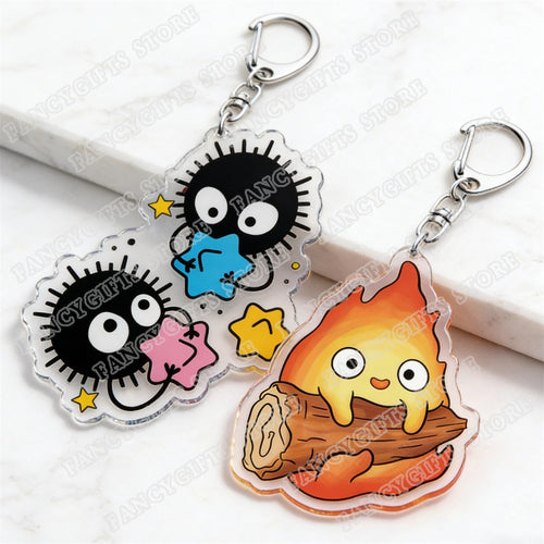 Classic Japanese Anime Keychain for Accessories Bag Aesthetic Kawaii Cat Fire Key Chain Ring Keyring Jewelry Fans Friends Gifts