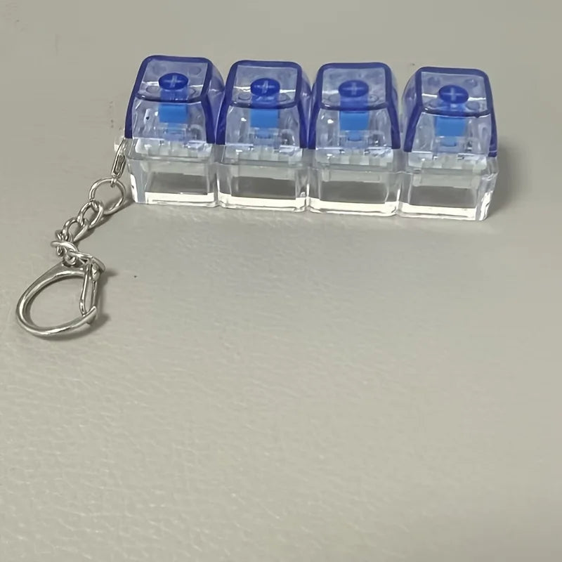 Four-Button Mechanical Keyboard Keychain  for Daily Carry Portable Fingertip Stress Relief Cute Key Chain