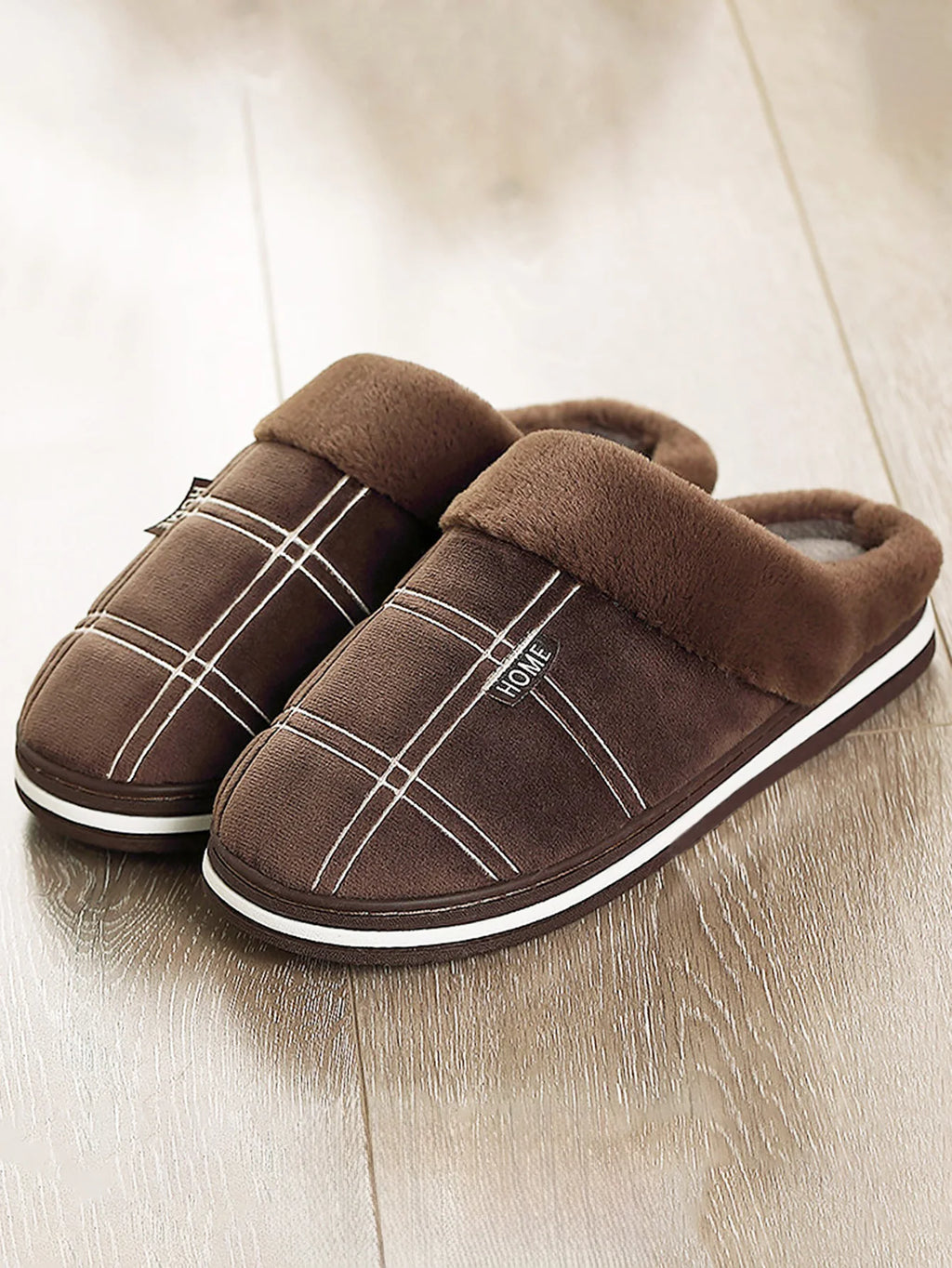 House slippers Plaid Warm Soft Comfortable Non Slip Living room Shoes Sturdy Sole Big Size 40-50