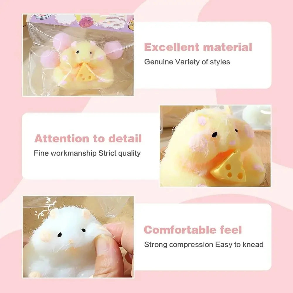 Squishy Hamster Toy with Cheese Cute Desktop Decor Funny Stress Relief Decompression Fidget Toys for Teens Kids Adults Gift