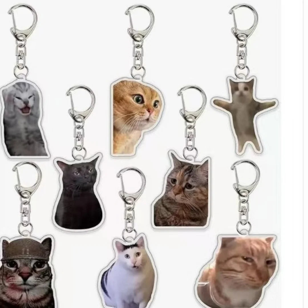Meme Keychain Huh Cat Keychain Fanny Cat Keyring Talking Cats Confused Cat Pandant Cute Gift