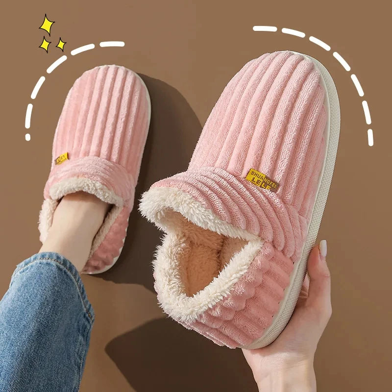 Comwarm Warm Fur House Slippers Winter New Ankles Cozy Plush Slippers Home Indoor Soft Thick Sole Cotton Shoe