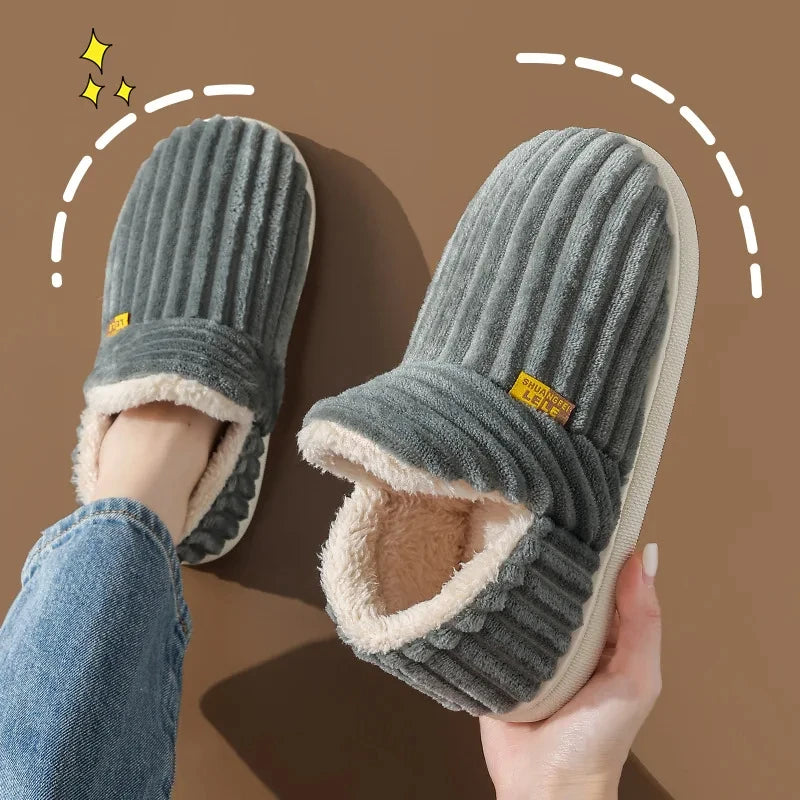Comwarm Warm Fur House Slippers Winter New Ankles Cozy Plush Slippers Home Indoor Soft Thick Sole Cotton Shoe