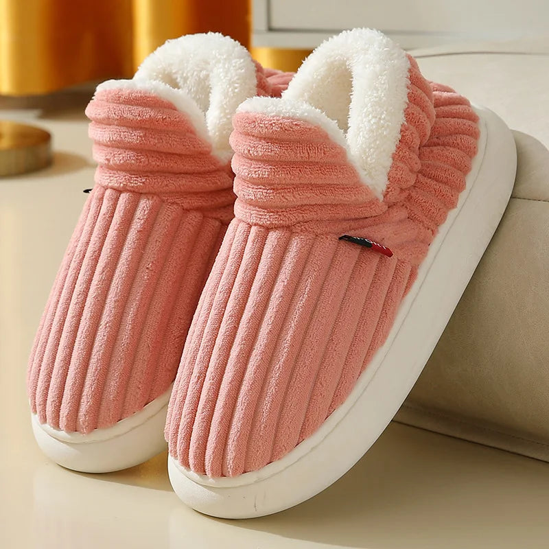 Comwarm Warm Fur House Slippers Winter New Ankles Cozy Plush Slippers Home Indoor Soft Thick Sole Cotton Shoe