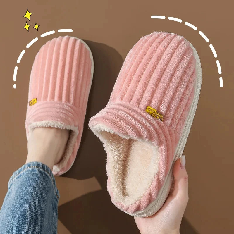 Comwarm Warm Fur House Slippers Winter New Ankles Cozy Plush Slippers Home Indoor Soft Thick Sole Cotton Shoe