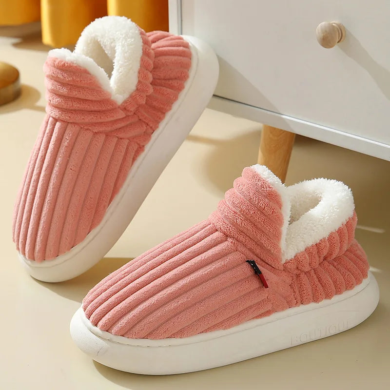 Comwarm Warm Fur House Slippers Winter New Ankles Cozy Plush Slippers Home Indoor Soft Thick Sole Cotton Shoe