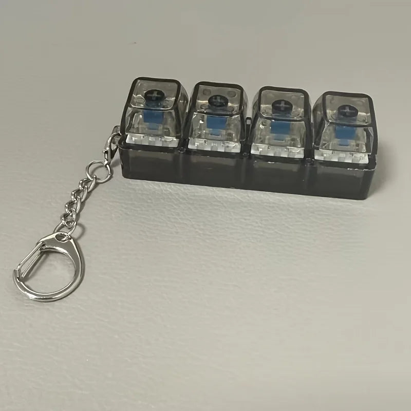 Four-Button Mechanical Keyboard Keychain  for Daily Carry Portable Fingertip Stress Relief Cute Key Chain