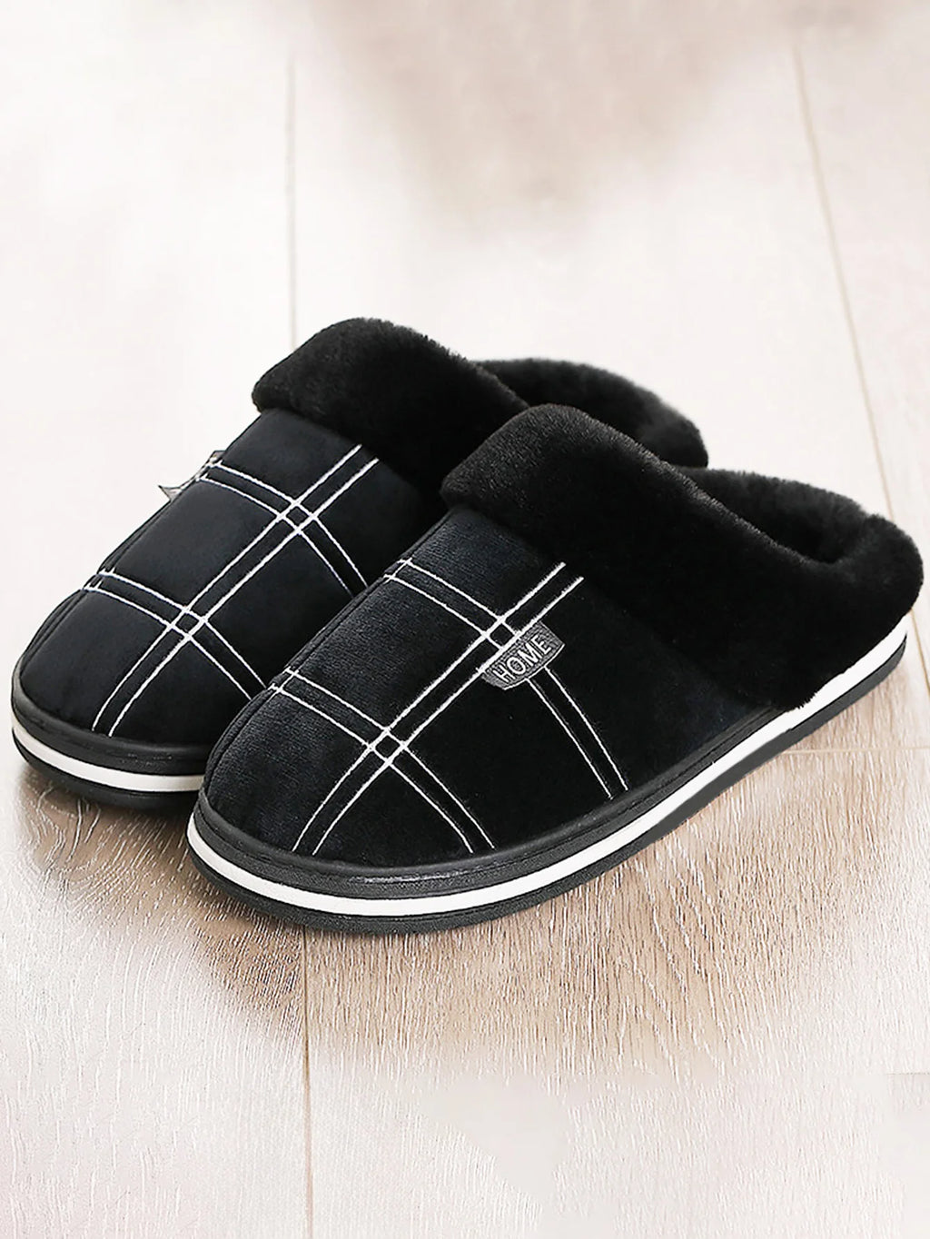 House slippers Plaid Warm Soft Comfortable Non Slip Living room Shoes Sturdy Sole Big Size 40-50