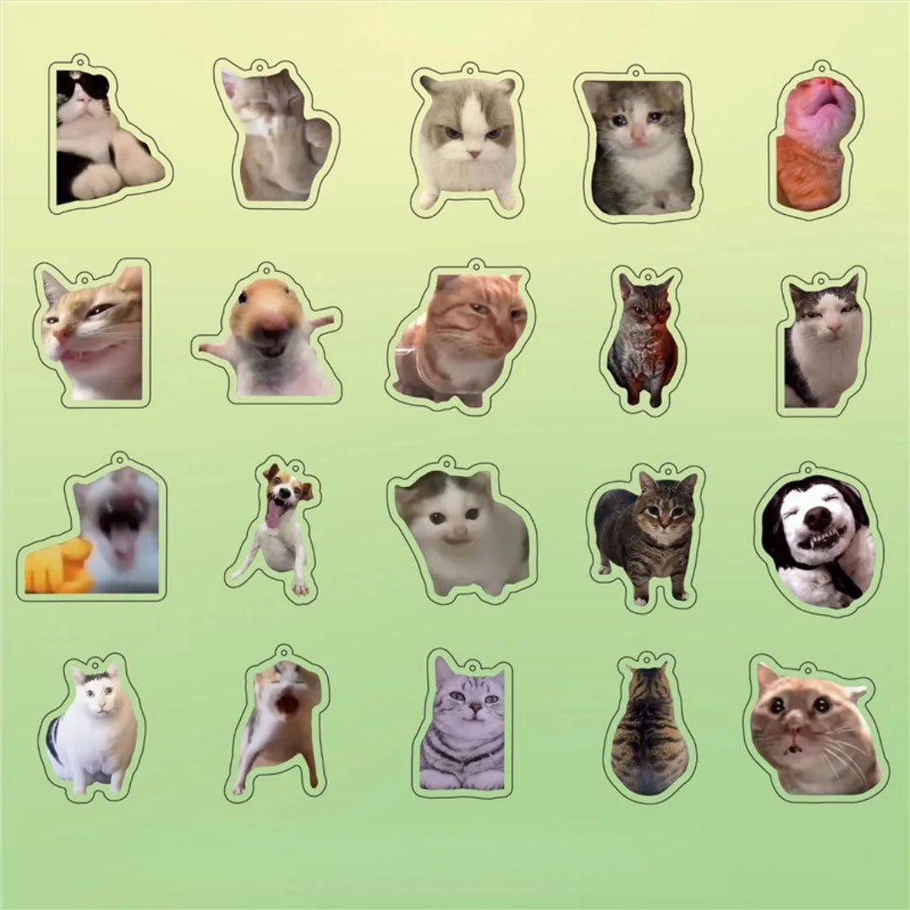Meme Keychain Huh Cat Keychain Fanny Cat Keyring Talking Cats Confused Cat Pandant Cute Gift