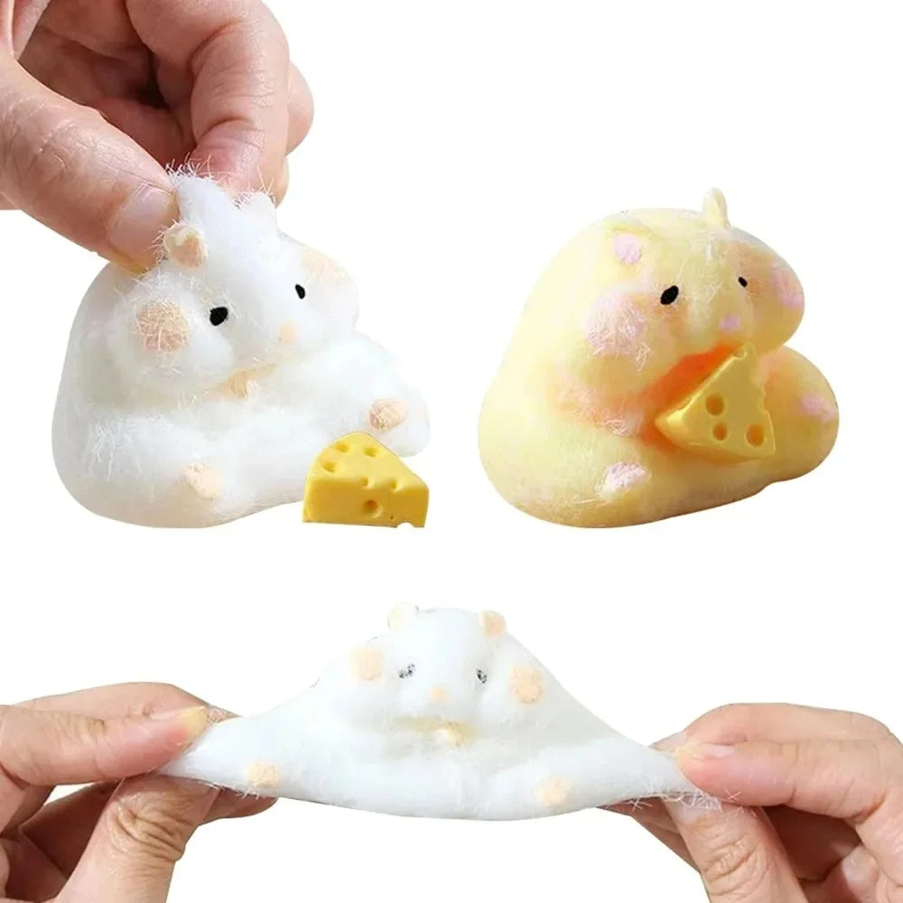Squishy Hamster Toy with Cheese Cute Desktop Decor Funny Stress Relief Decompression Fidget Toys for Teens Kids Adults Gift