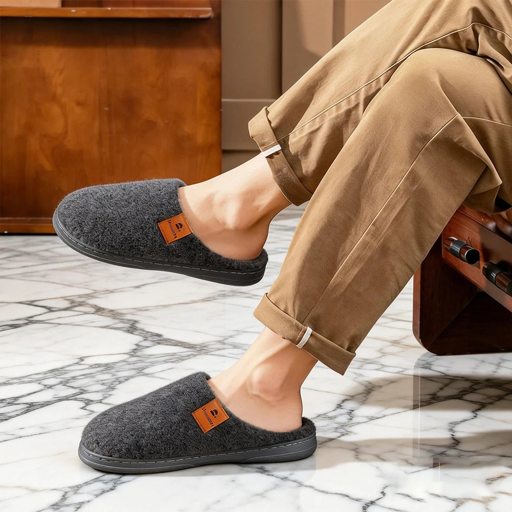 House Slippers Warm TPR Non Slip Felt Soft Memory Foam Cushion Indoor Shoes Winter Comfortable