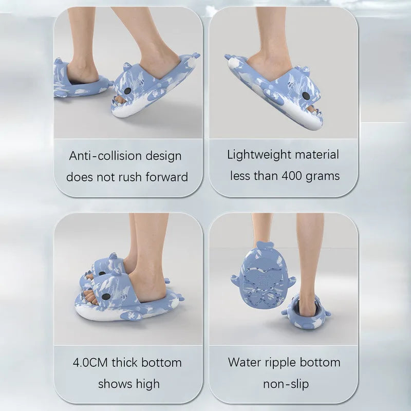 Litfun Shark Slippers Fashion Beach Non-slip Sandal Platform Shark Slides Home Thick Soled Flip Flop