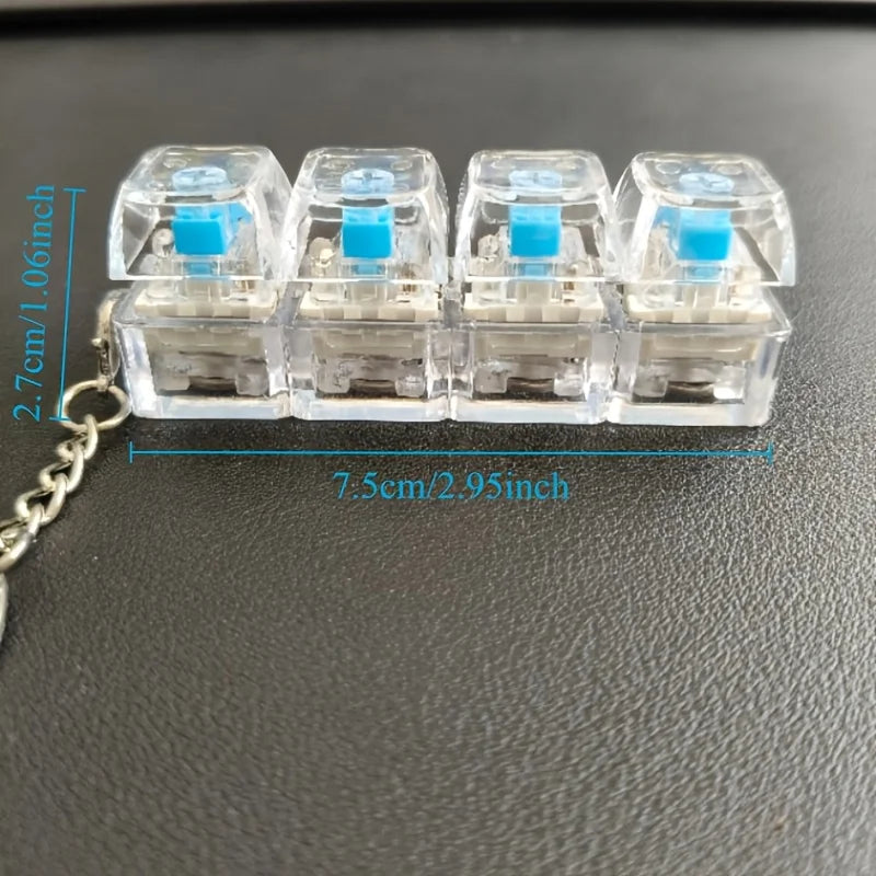 Four-Button Mechanical Keyboard Keychain  for Daily Carry Portable Fingertip Stress Relief Cute Key Chain