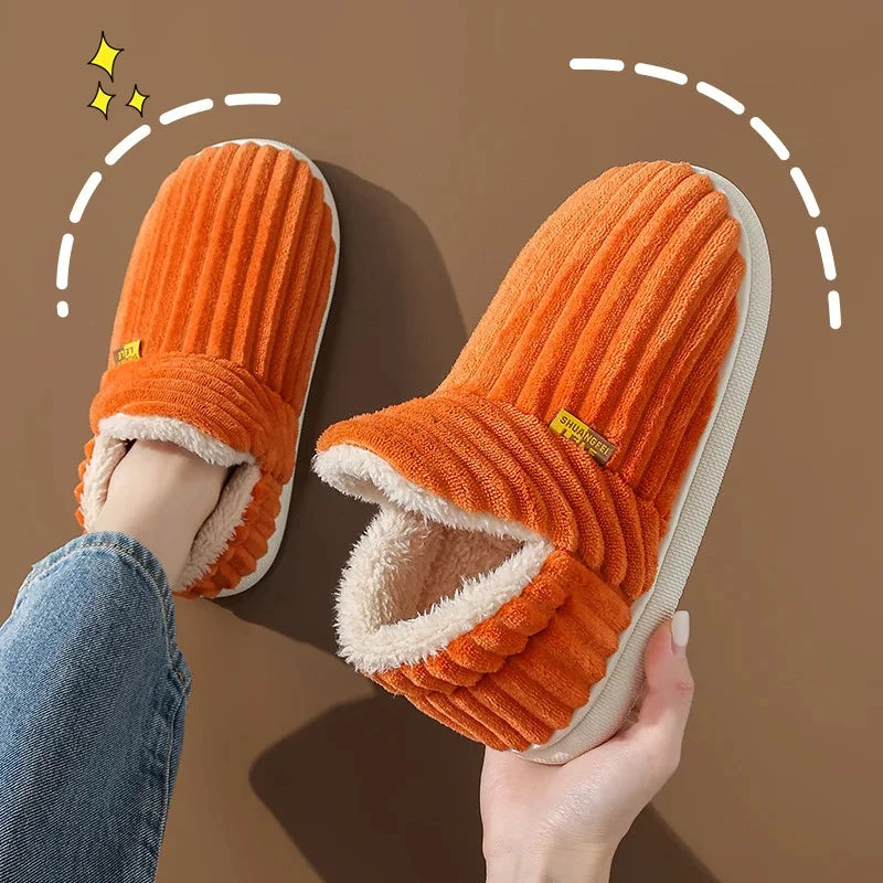 Comwarm Warm Fur House Slippers Winter New Ankles Cozy Plush Slippers Home Indoor Soft Thick Sole Cotton Shoe
