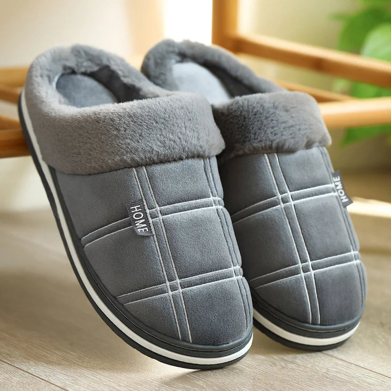 House slippers Plaid Warm Soft Comfortable Non Slip Living room Shoes Sturdy Sole Big Size 40-50