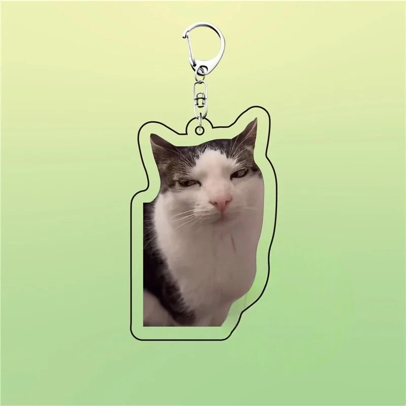 Meme Keychain Huh Cat Keychain Fanny Cat Keyring Talking Cats Confused Cat Pandant Cute Gift