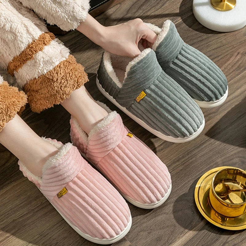 Comwarm Warm Fur House Slippers Winter New Ankles Cozy Plush Slippers Home Indoor Soft Thick Sole Cotton Shoe