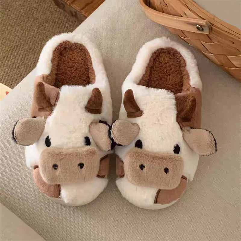 Couples Home Slippers Warm Plush Women Men Slipper Winter Shoes Indoor New Fashion Non Slip Casual Cute Cartoon Animal Slides